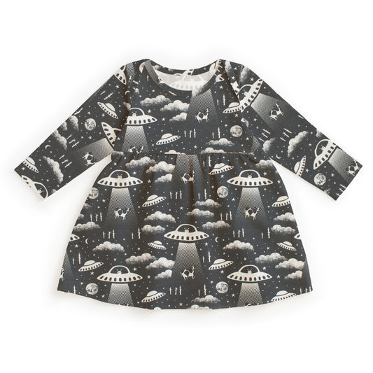 Lausanne Baby Dress - Aliens Charcoal