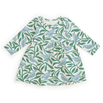 Lausanne Baby Dress - Birds on Branches Blue & Green