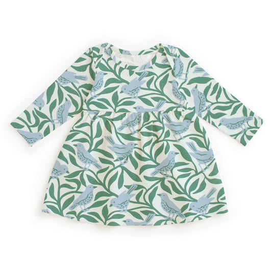 Lausanne Baby Dress - Birds on Branches Blue & Green