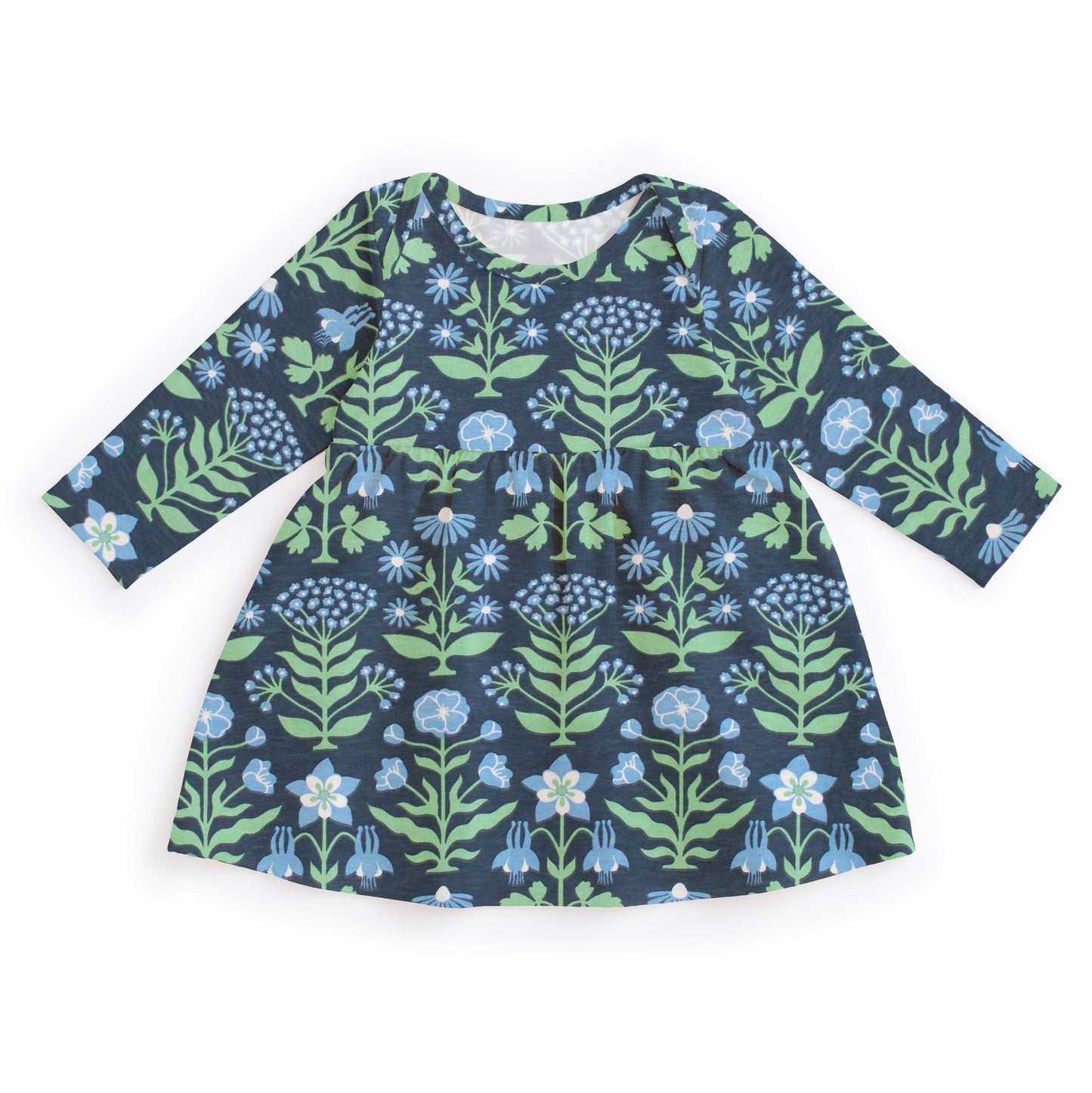 Lausanne Baby Dress - Blockprint Floral Blue & Green