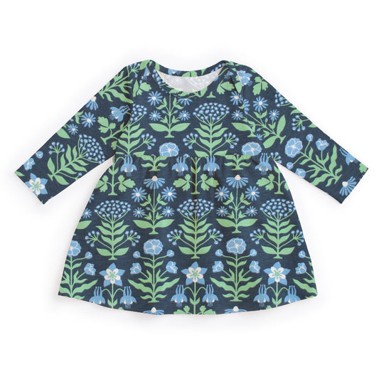 Lausanne Baby Dress - Blockprint Floral Blue & Green