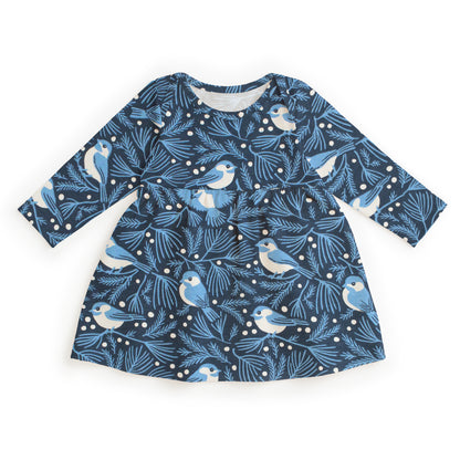 Lausanne Baby Dress - Chickadees Navy & Blue