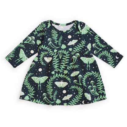 Lausanne Baby Dress - Luna Moths Night Sky