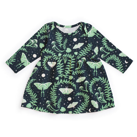 Lausanne Baby Dress - Luna Moths Night Sky