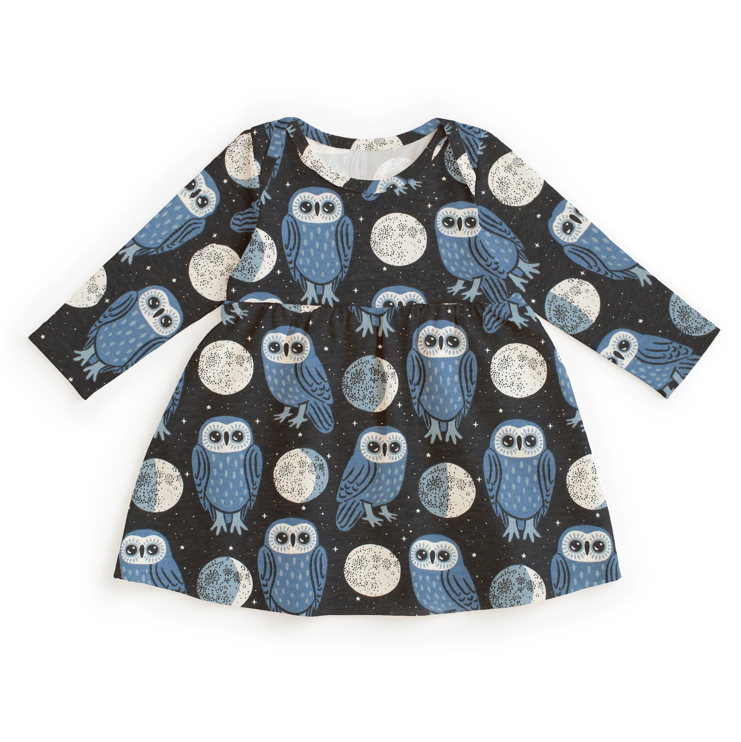 Lausanne Baby Dress - Midnight Owls Charcoal & Blue