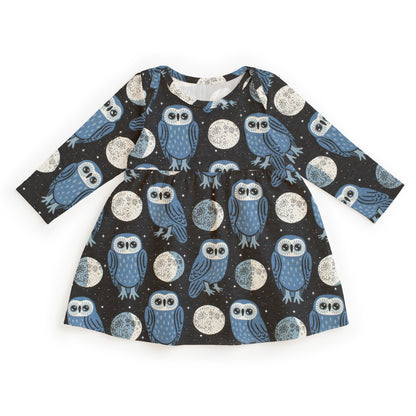 Lausanne Baby Dress - Midnight Owls Charcoal & Blue