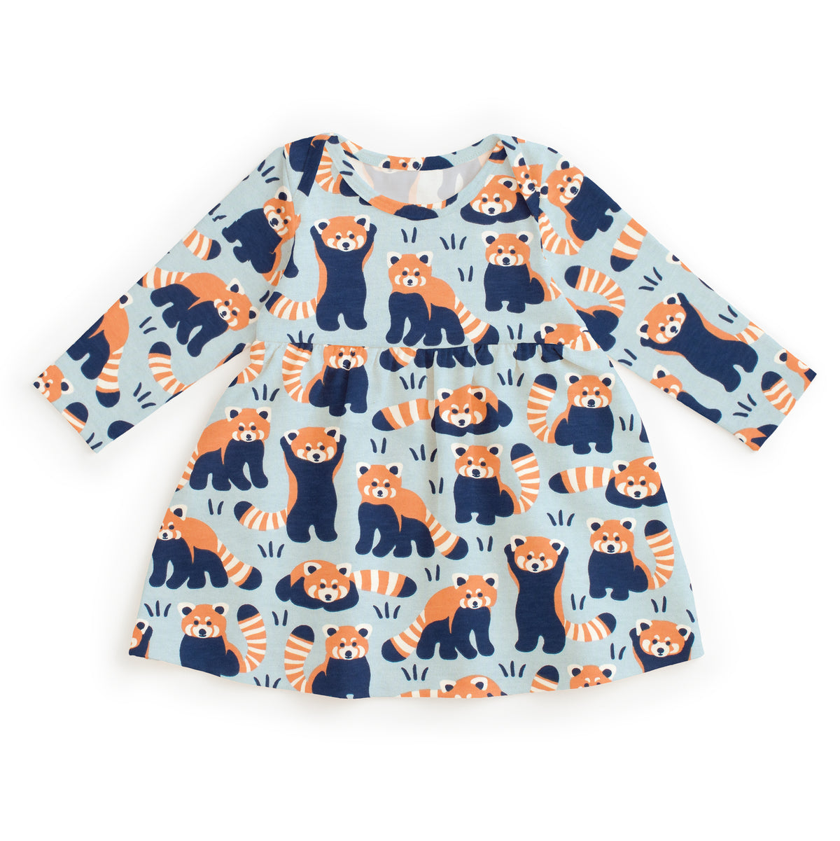 Lausanne Baby Dress - Red Pandas Pale Blue