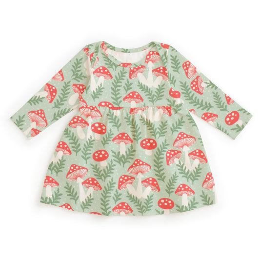 Lausanne Baby Dress - Toadstools Green & Red