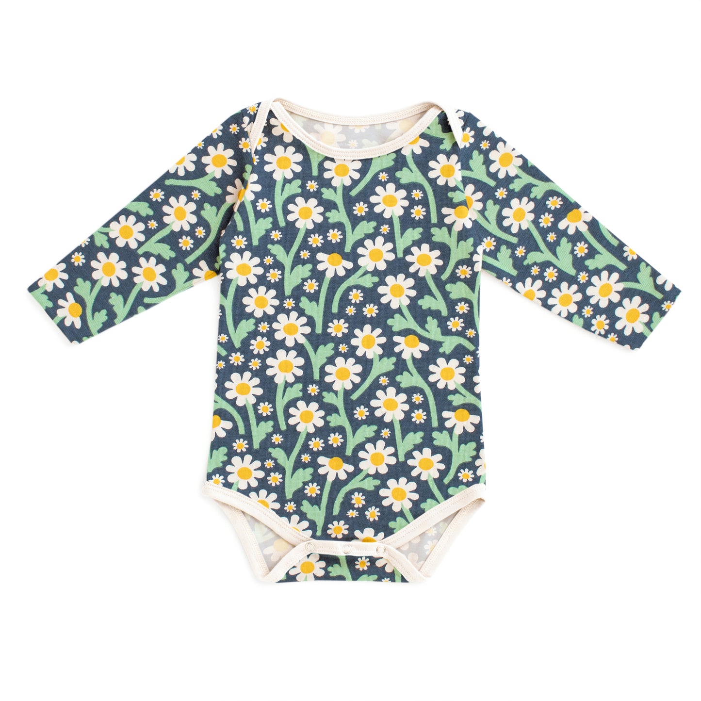Long Sleeve Snapsuit - Bold Daisies Navy