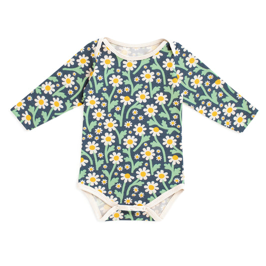 Long Sleeve Snapsuit - Bold Daisies Navy