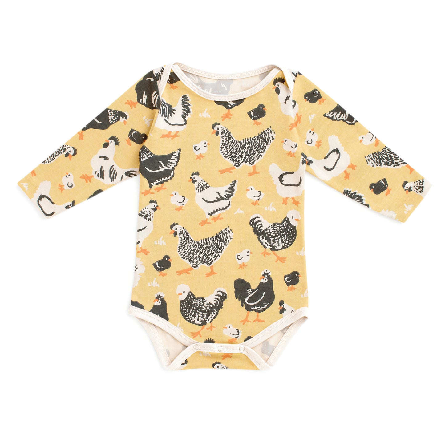 Long Sleeve Snapsuit - Chicken Family Yellow