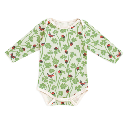 Long Sleeve Snapsuit - Clover & Ladybugs Green