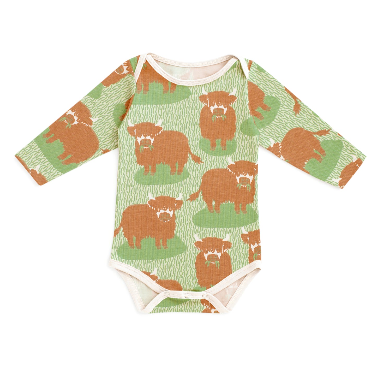 Long Sleeve Snapsuit - Highland Cows Green