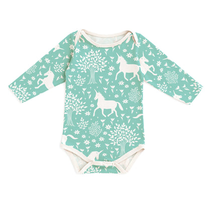 Long-Sleeve Snapsuit - Magical Forest Mint