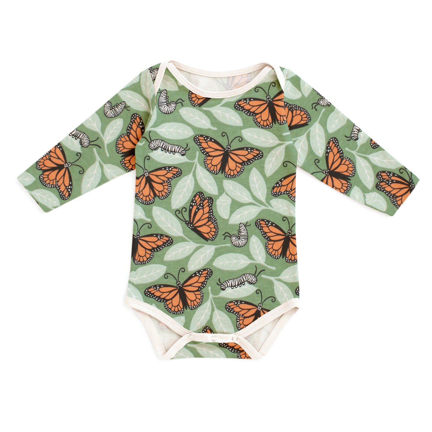 Long Sleeve Snapsuit - Monarchs Dark Green