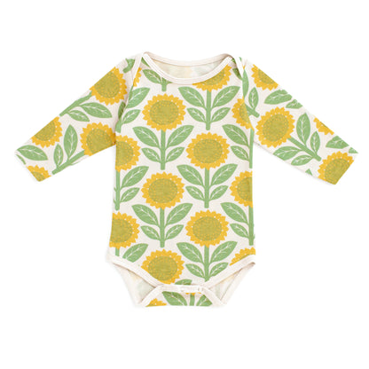 Long Sleeve Snapsuit - Sunflowers Green
