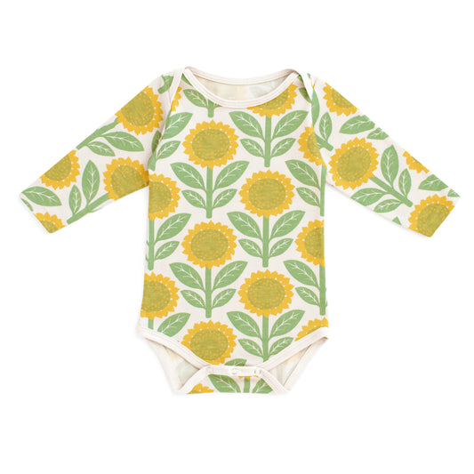 Long Sleeve Snapsuit - Sunflowers Green