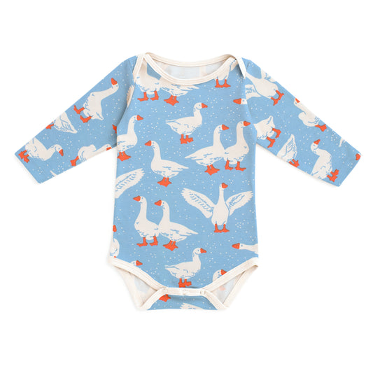 Long Sleeve Snapsuit - Silly Geese Blue