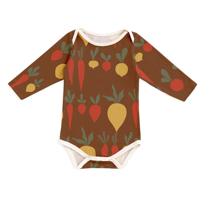 Long-Sleeve Snapsuit - Root Vegetables Chestnut