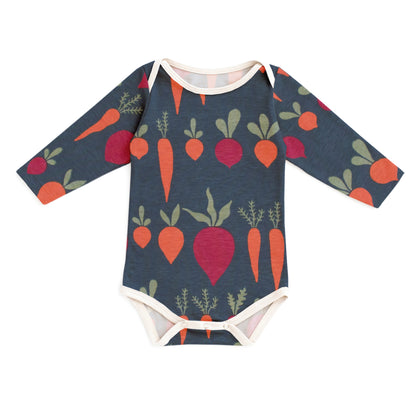 Long-Sleeve Snapsuit - Root Vegetables Night Sky