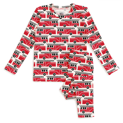 Kids Pajama Set - Firetrucks Red