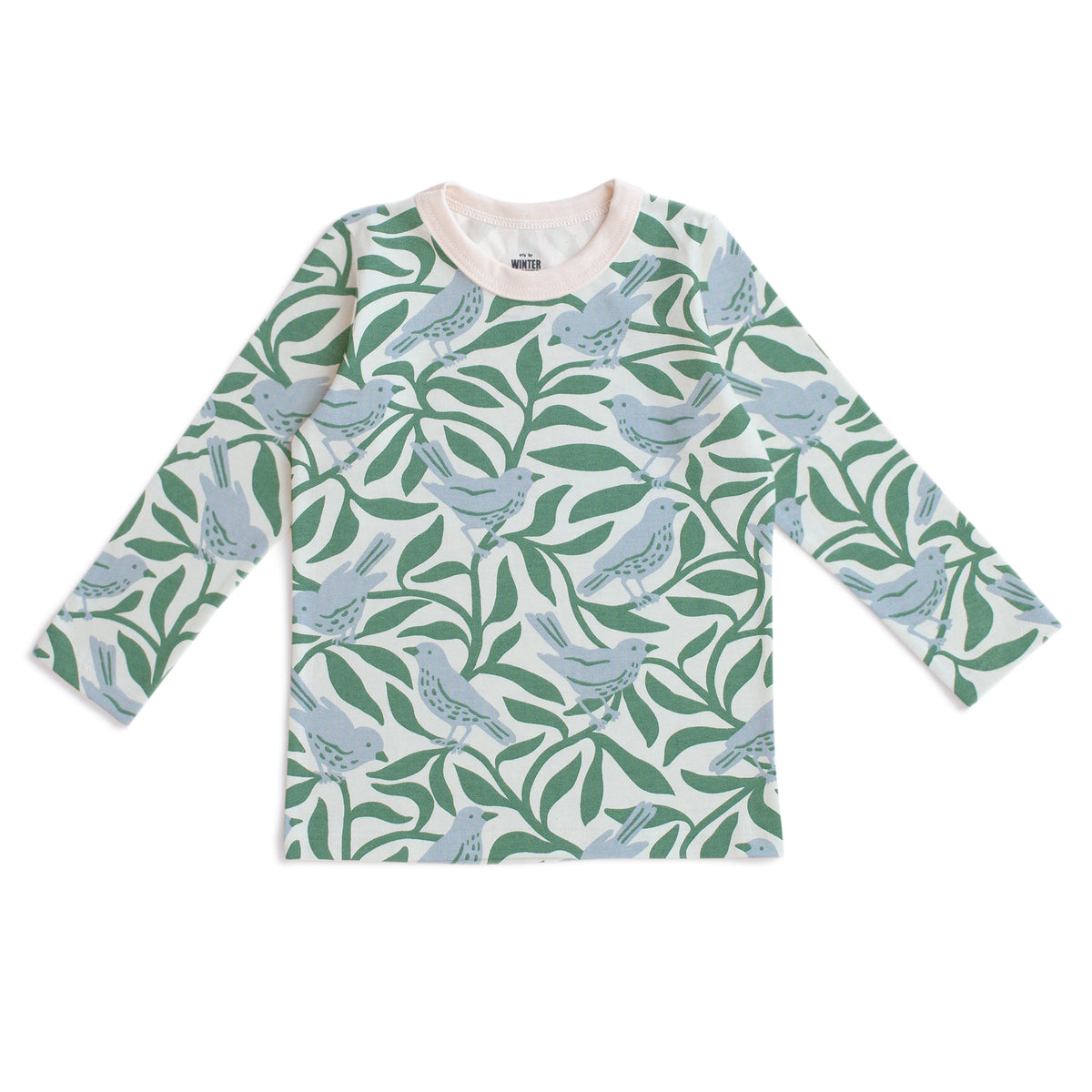 Long-Sleeve Tee - Birds on Branches Blue & Green
