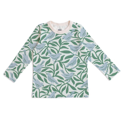Long-Sleeve Tee - Birds on Branches Blue & Green