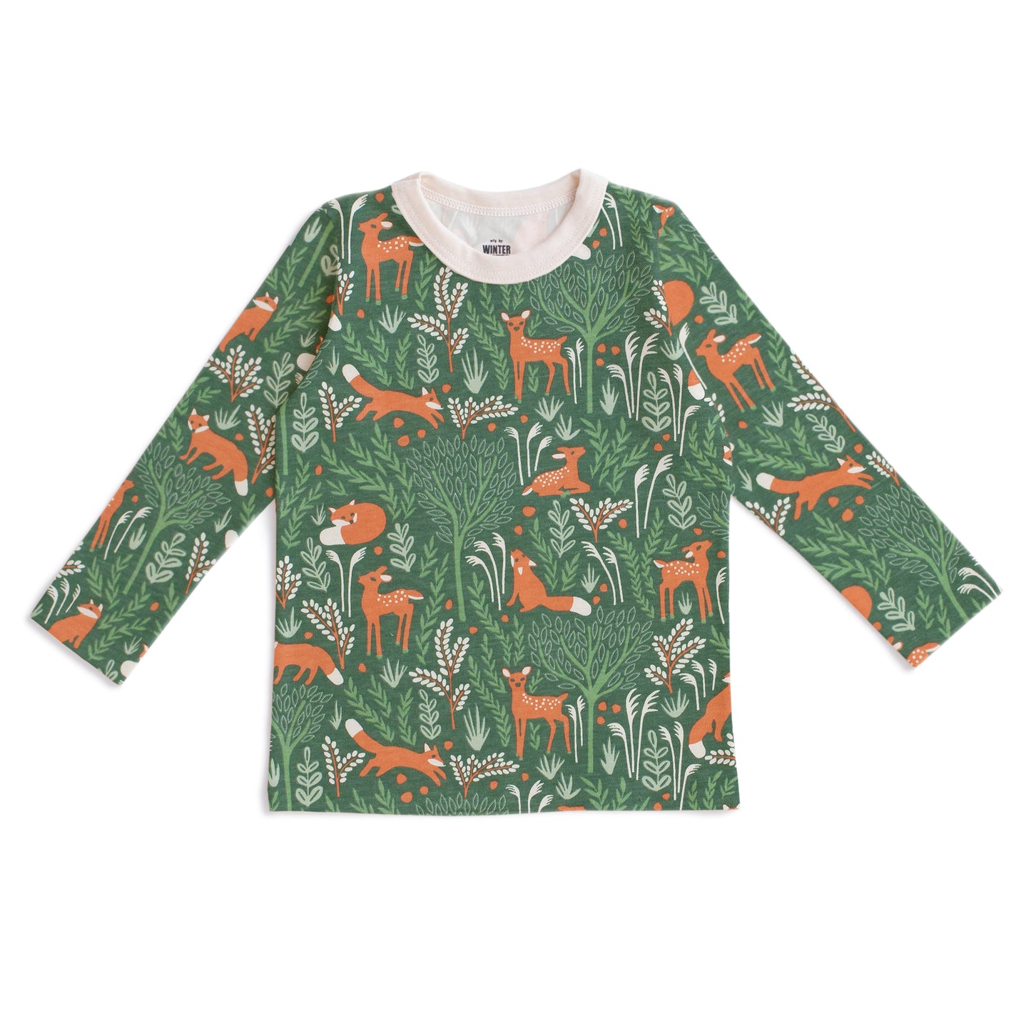 Long-Sleeve Tee - Deer & Foxes Green