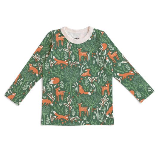 Long-Sleeve Tee - Deer & Foxes Green