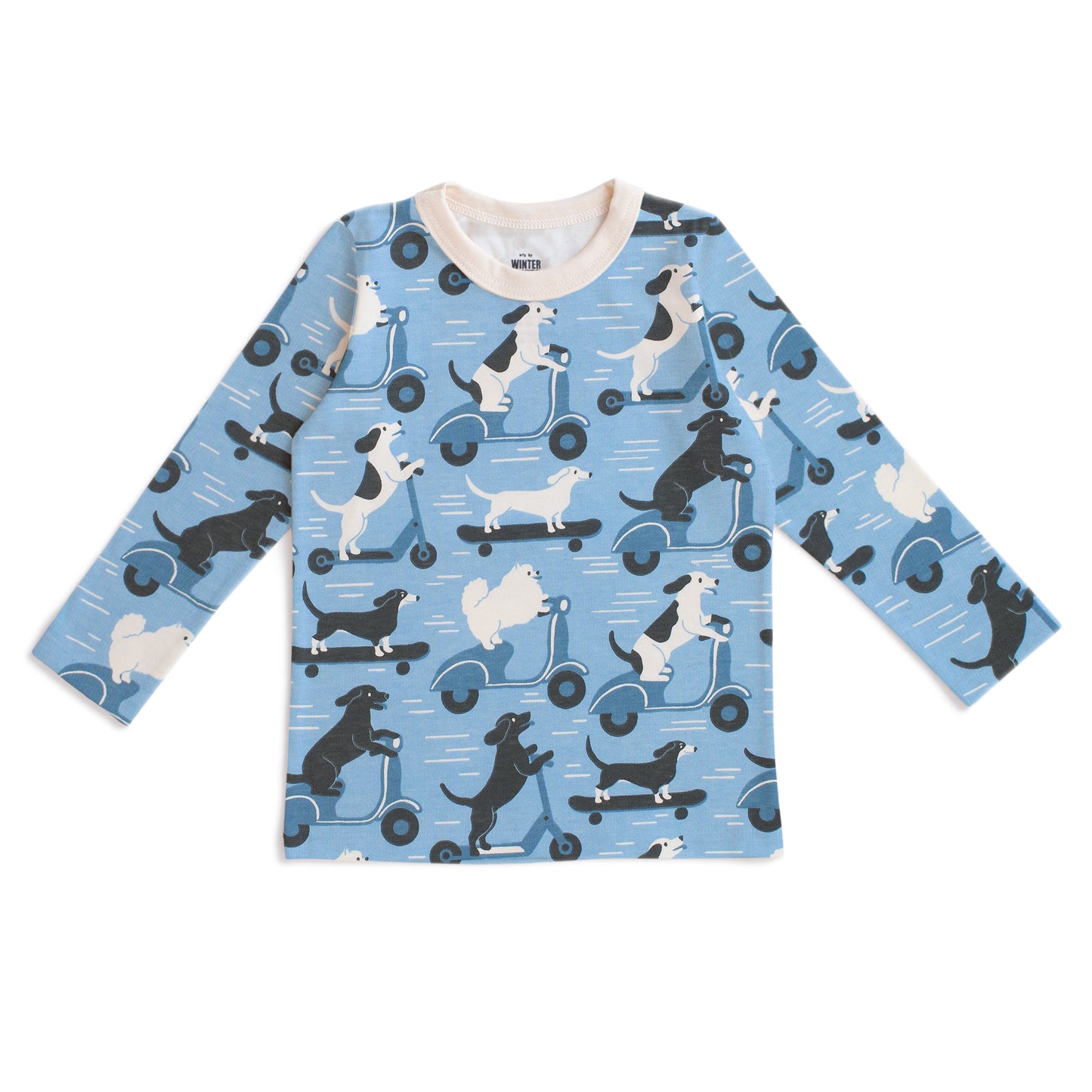 Long-Sleeve Tee - Dogs on Scooters Blue