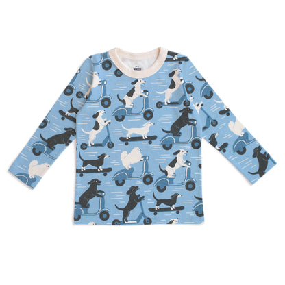 Long-Sleeve Tee - Dogs on Scooters Blue