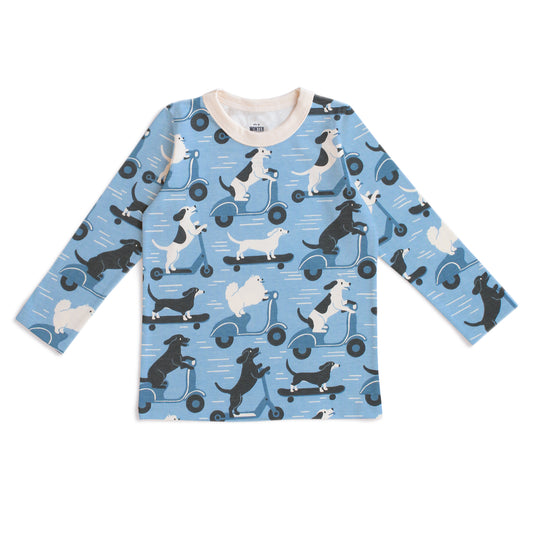 Long-Sleeve Tee - Dogs on Scooters Blue
