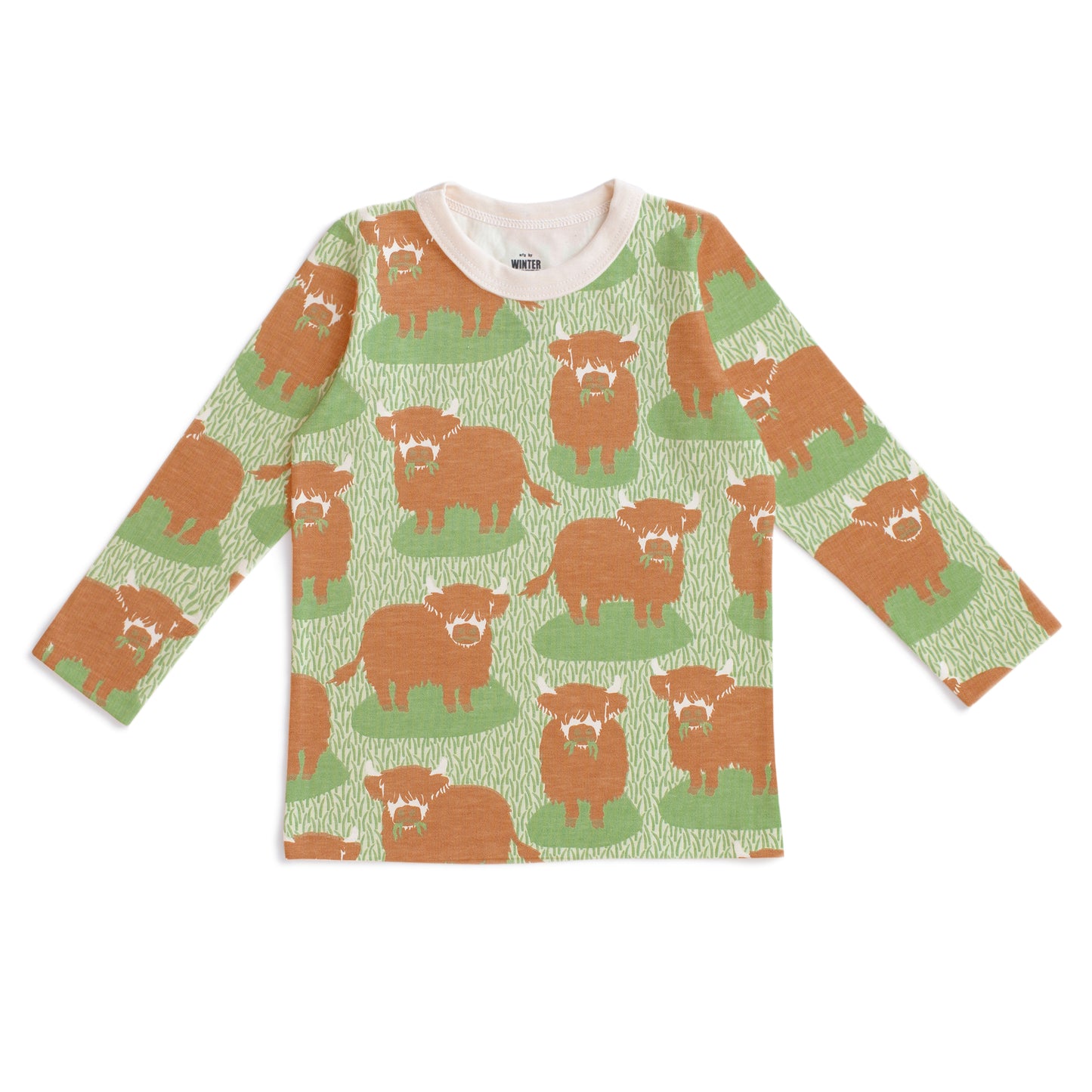 Long-Sleeve Tee - Highland Cows Green