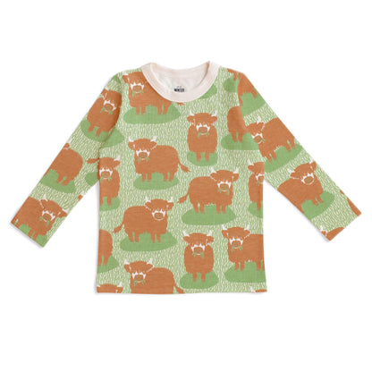 Long-Sleeve Tee - Highland Cows Green