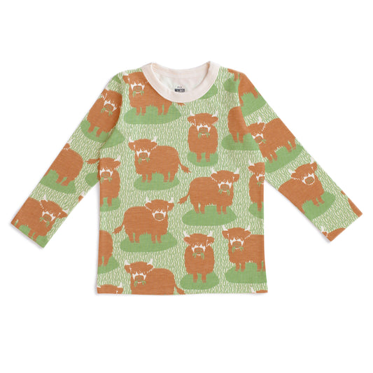 Long-Sleeve Tee - Highland Cows Green