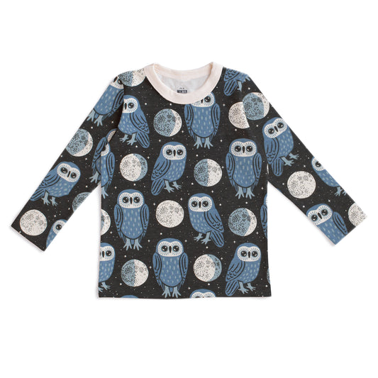Long-Sleeve Tee - Midnight Owls Charcoal & Blue