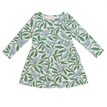 Madison Dress - Birds on Branches Blue & Green