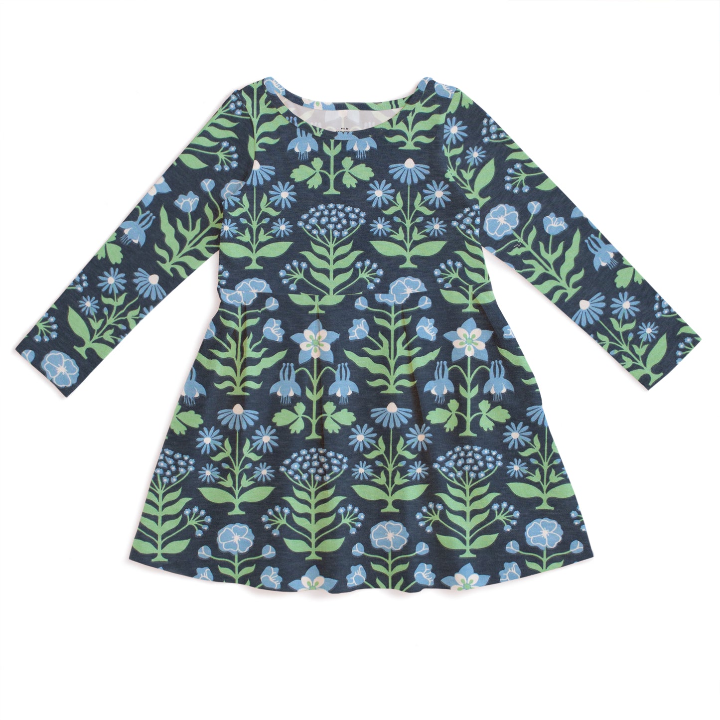 Madison Dress - Blockprint Floral Blue & Green