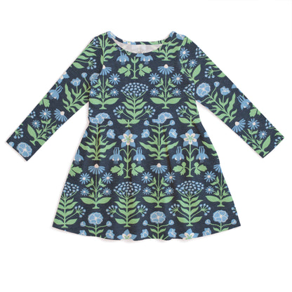 Madison Dress - Blockprint Floral Blue & Green