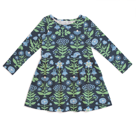 Madison Dress - Blockprint Floral Blue & Green