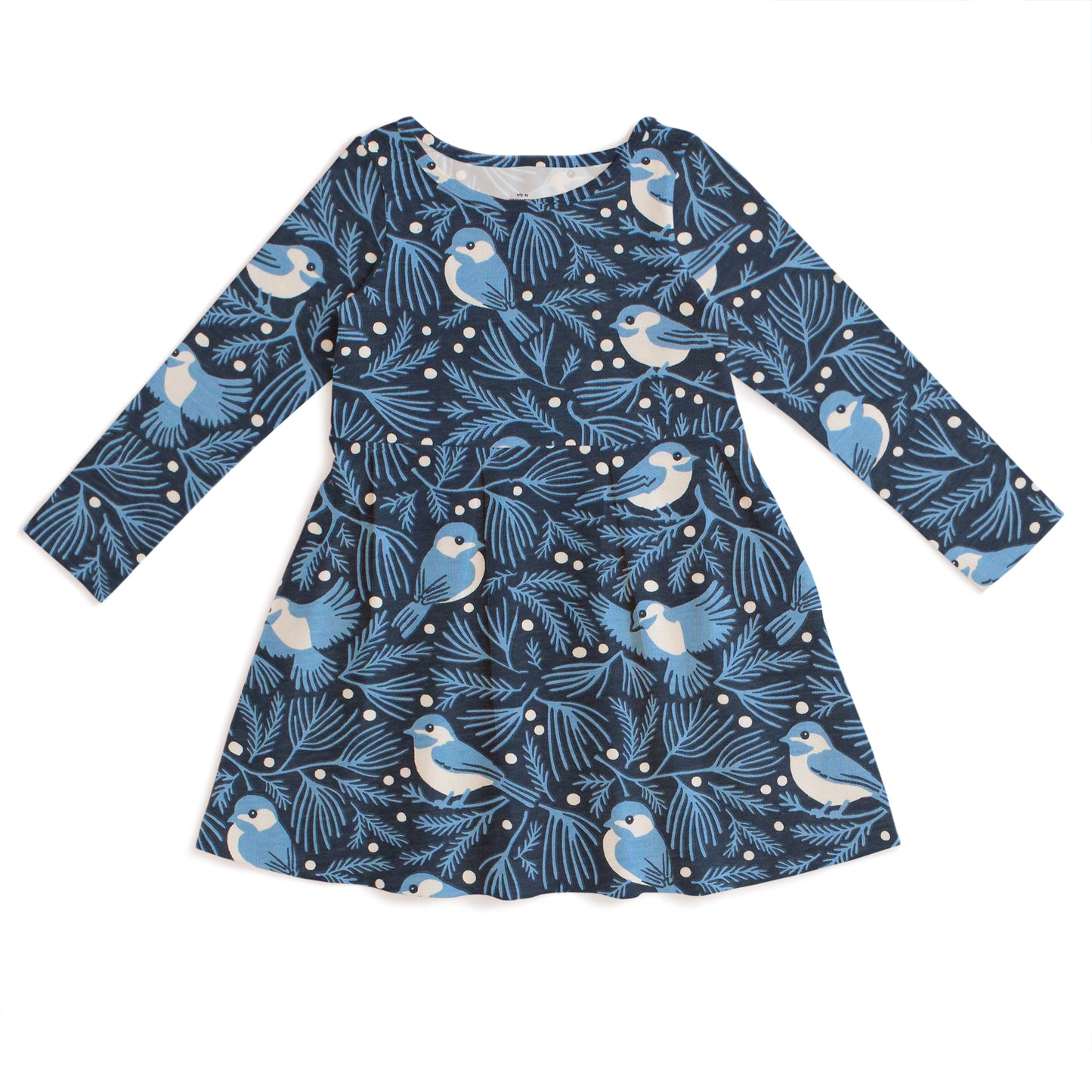 Madison Dress - Chickadees Navy & Blue