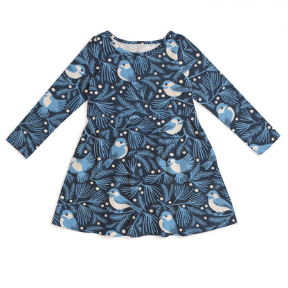 Madison Dress - Chickadees Navy & Blue