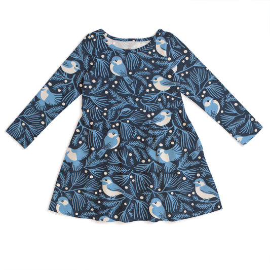 Madison Dress - Chickadees Navy & Blue