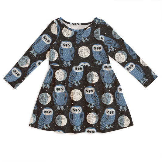 Madison Dress - Midnight Owls Charcoal & Blue