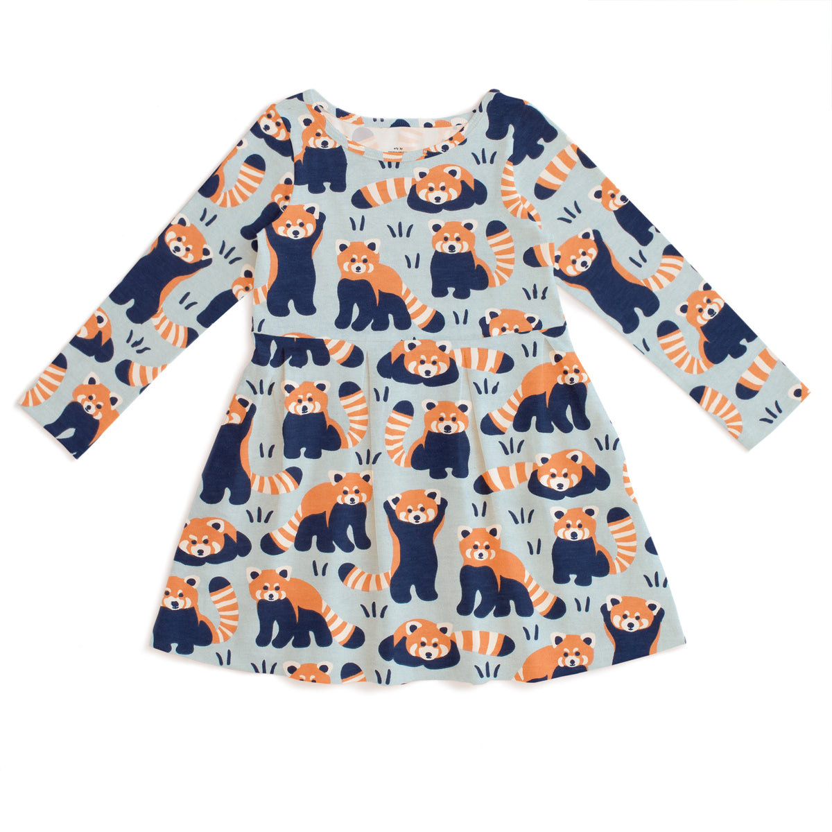Madison Dress - Red Pandas Pale Blue