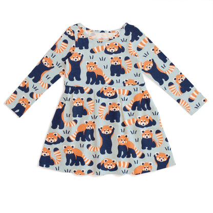 Madison Dress - Red Pandas Pale Blue