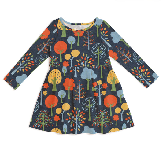 Madison Dress - Trees Navy & Green