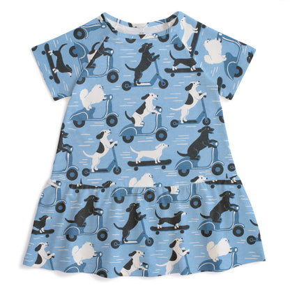 Milwaukee Dress - Dogs on Scooters Blue