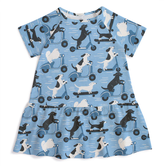 Milwaukee Dress - Dogs on Scooters Blue