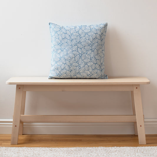 Belgian Linen Pillow Case - Leaves & Berries Blue